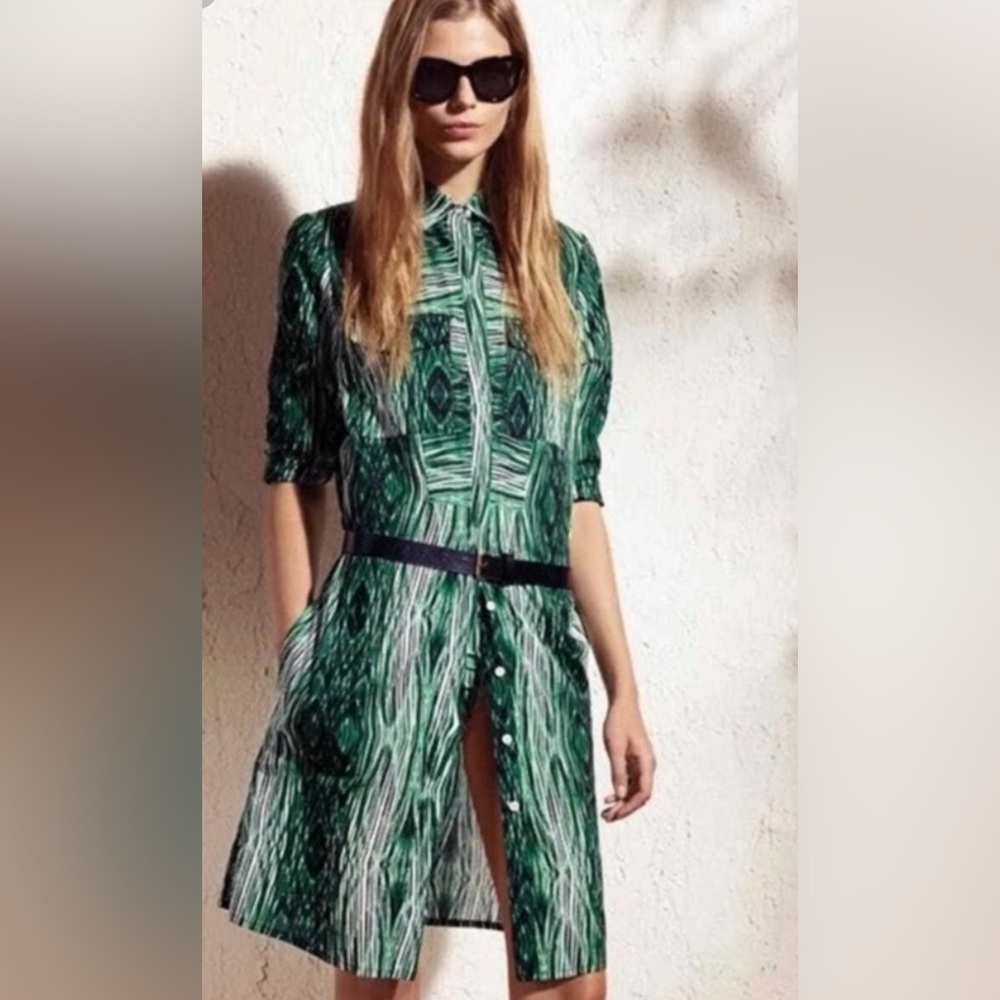Derek Lam Green Abstract Midi button down Dress